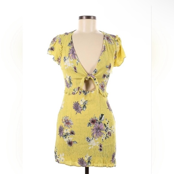 BLEUH CIEL 100% RAYON FLORAL OPEN BACK DRESS 20” PTP - Picture 4 of 8